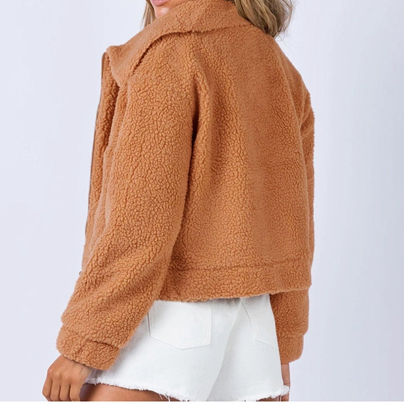 Veste sherpa à manches longues et col montant