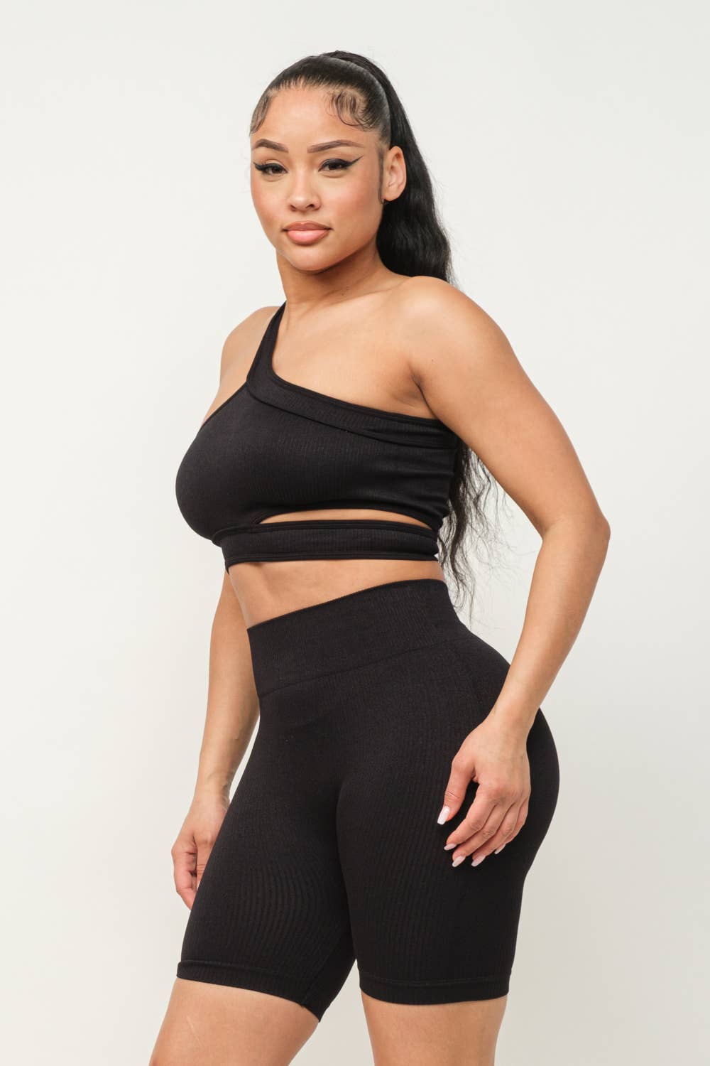 Cut Out One Shoulder Strap Top And Shorts Set