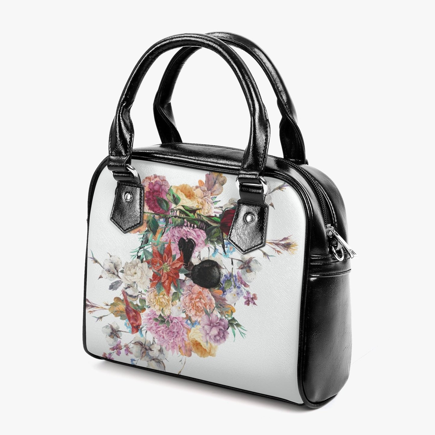 Sacoche en cuir à motif tête de mort et fleurs Jacki Easlick