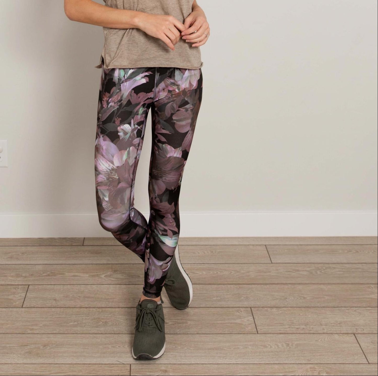 Pantalon de sport taille haute à fleurs longueur cheville