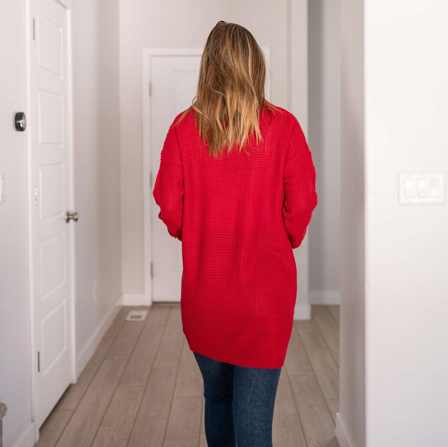 Pull cardigan ouvert à manches longues et poches en tricot gaufré