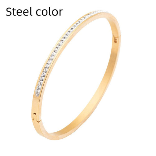 Pulsera de acero inoxidable de una sola fila con diamantes de imitación