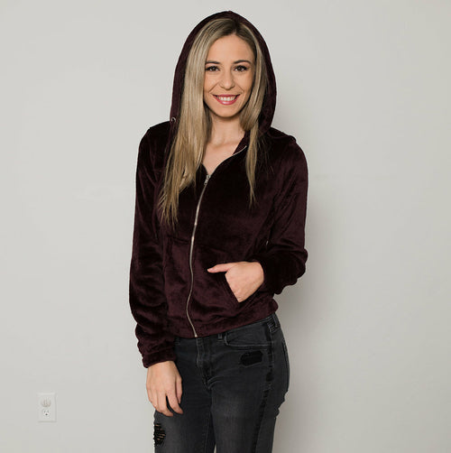 Veste à capuche zippée en velours basique