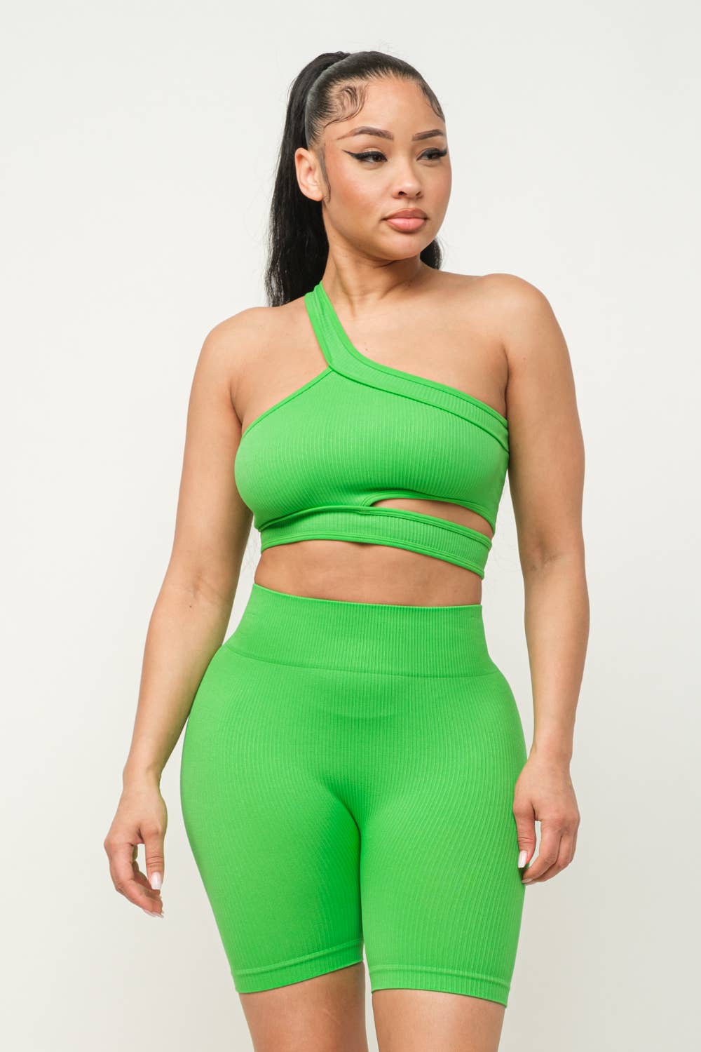 Cut Out One Shoulder Strap Top And Shorts Set