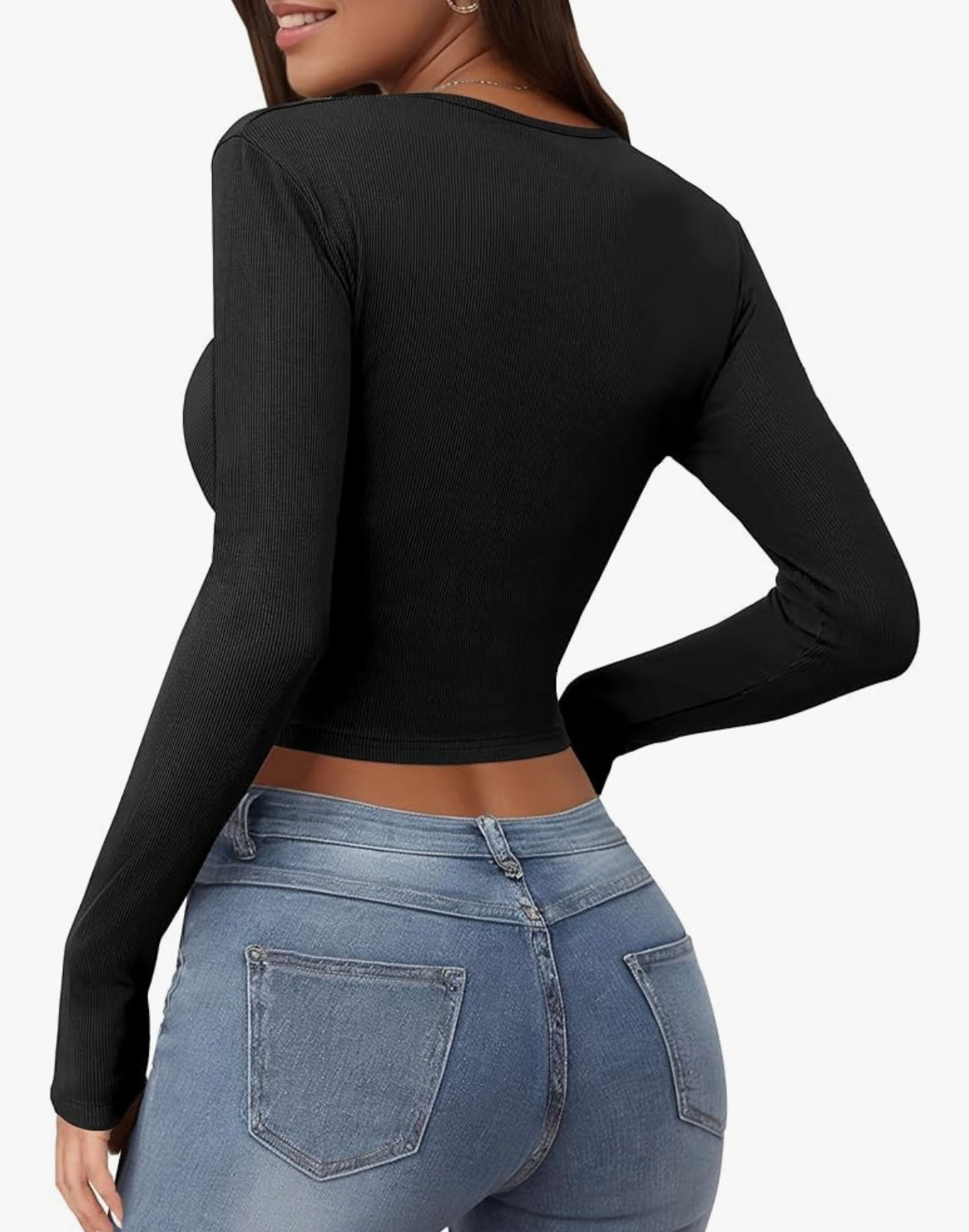 Hauts courts pour femmes, chemises à col carré, t-shirts courts à manches longues, Fitte