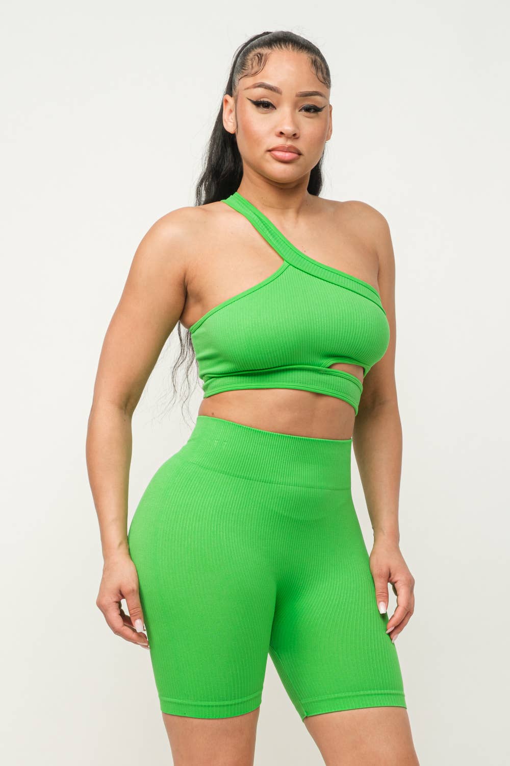 Cut Out One Shoulder Strap Top And Shorts Set