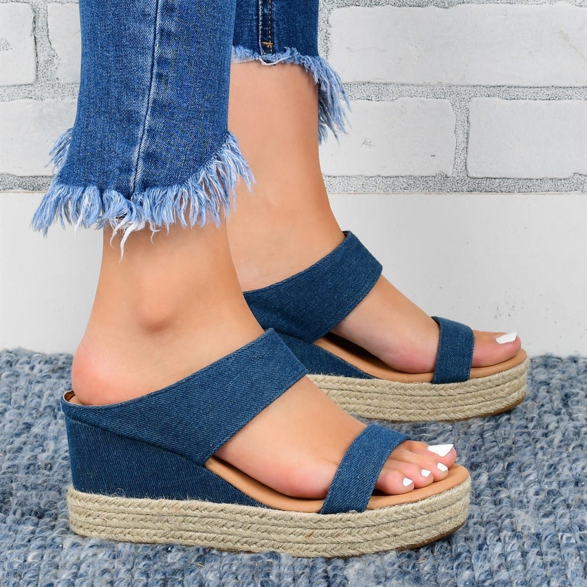 Chaussons compensés, sandales décontractées, chaussures à talons compensés hauts en chanvre