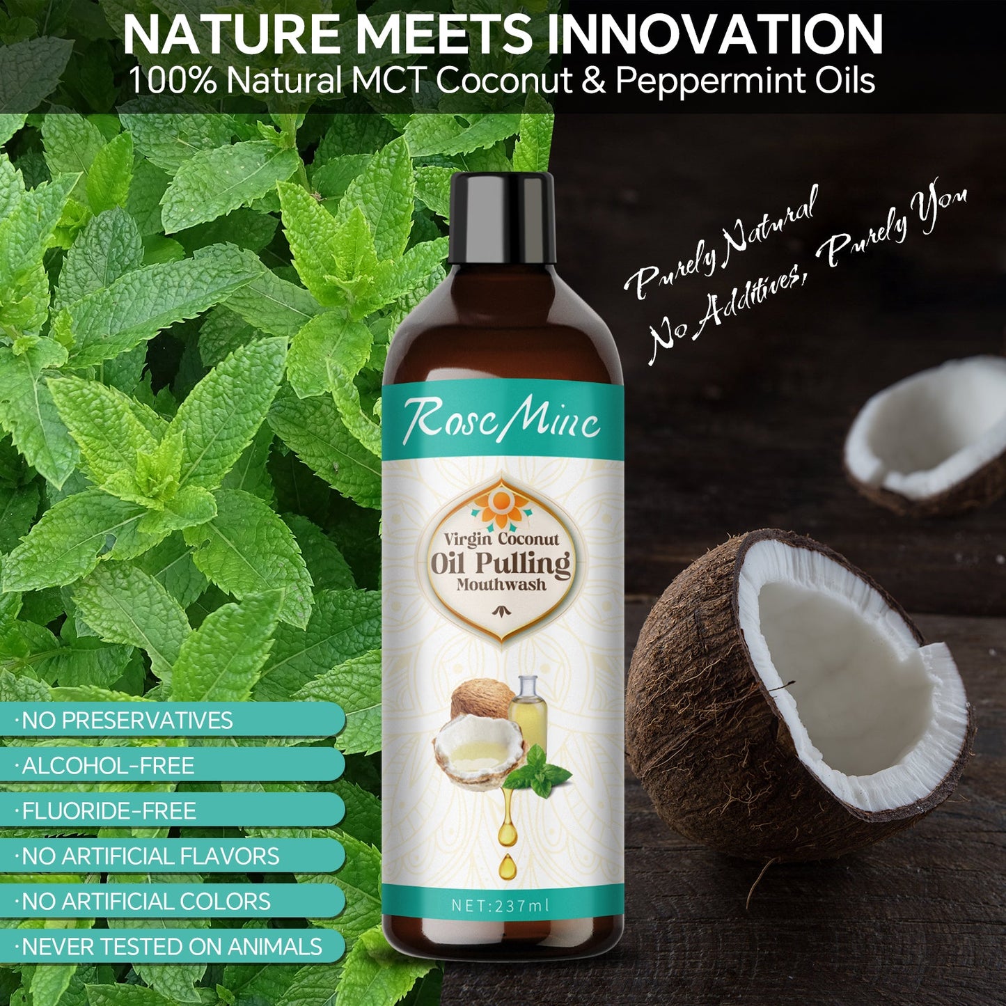 Coconut Oil Pulling (8 Fl.Oz) Alcohol Free Mouthwash Oil for Fresh