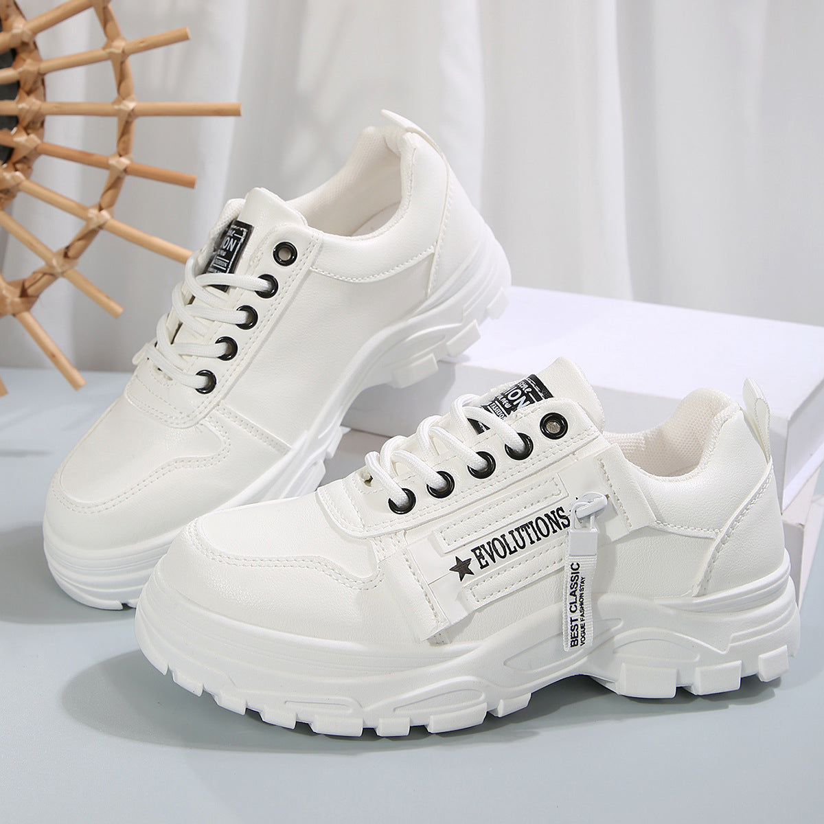 Chaussures de sport à lacets avec fermeture éclair latérale, chaussures décontractées à semelle épaisse et bout rond pour femmes