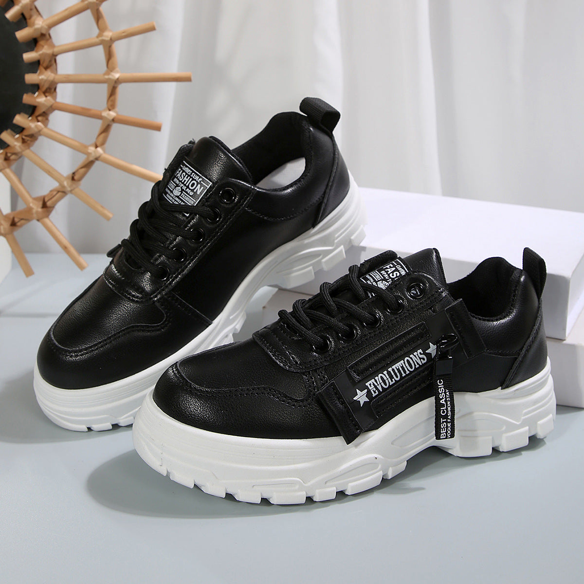 Chaussures de sport à lacets avec fermeture éclair latérale, chaussures décontractées à semelle épaisse et bout rond pour femmes