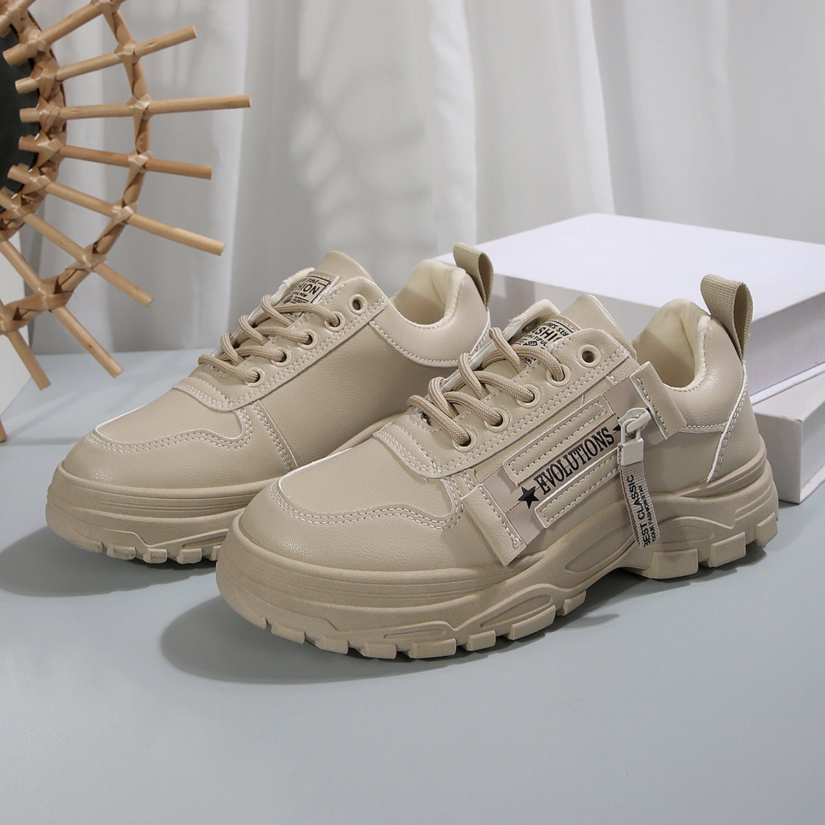 Chaussures de sport à lacets avec fermeture éclair latérale, chaussures décontractées à semelle épaisse et bout rond pour femmes