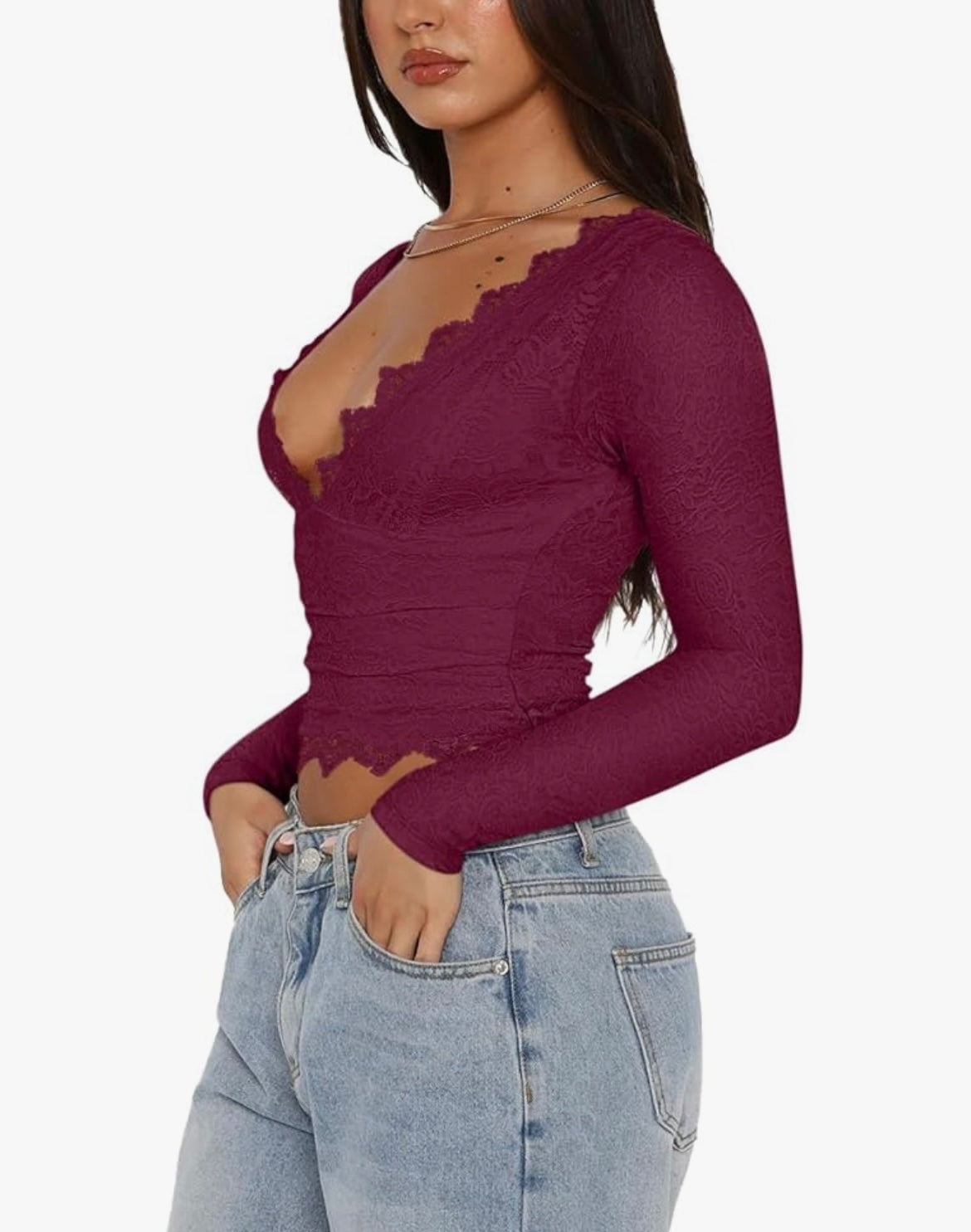 Chemises sexy à manches longues et col en V pour femmes, doublées, ajustées et tendance