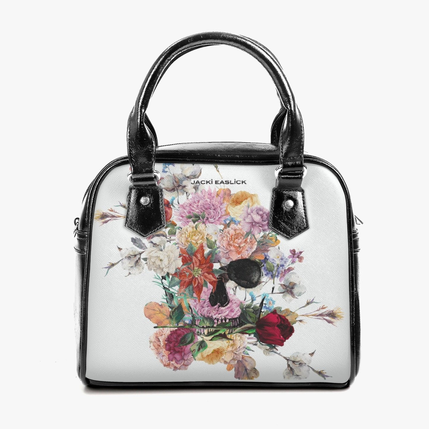 Sacoche en cuir à motif tête de mort et fleurs Jacki Easlick