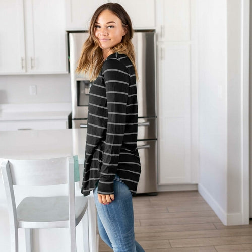 Striped V-neck Dolphin Hem Top