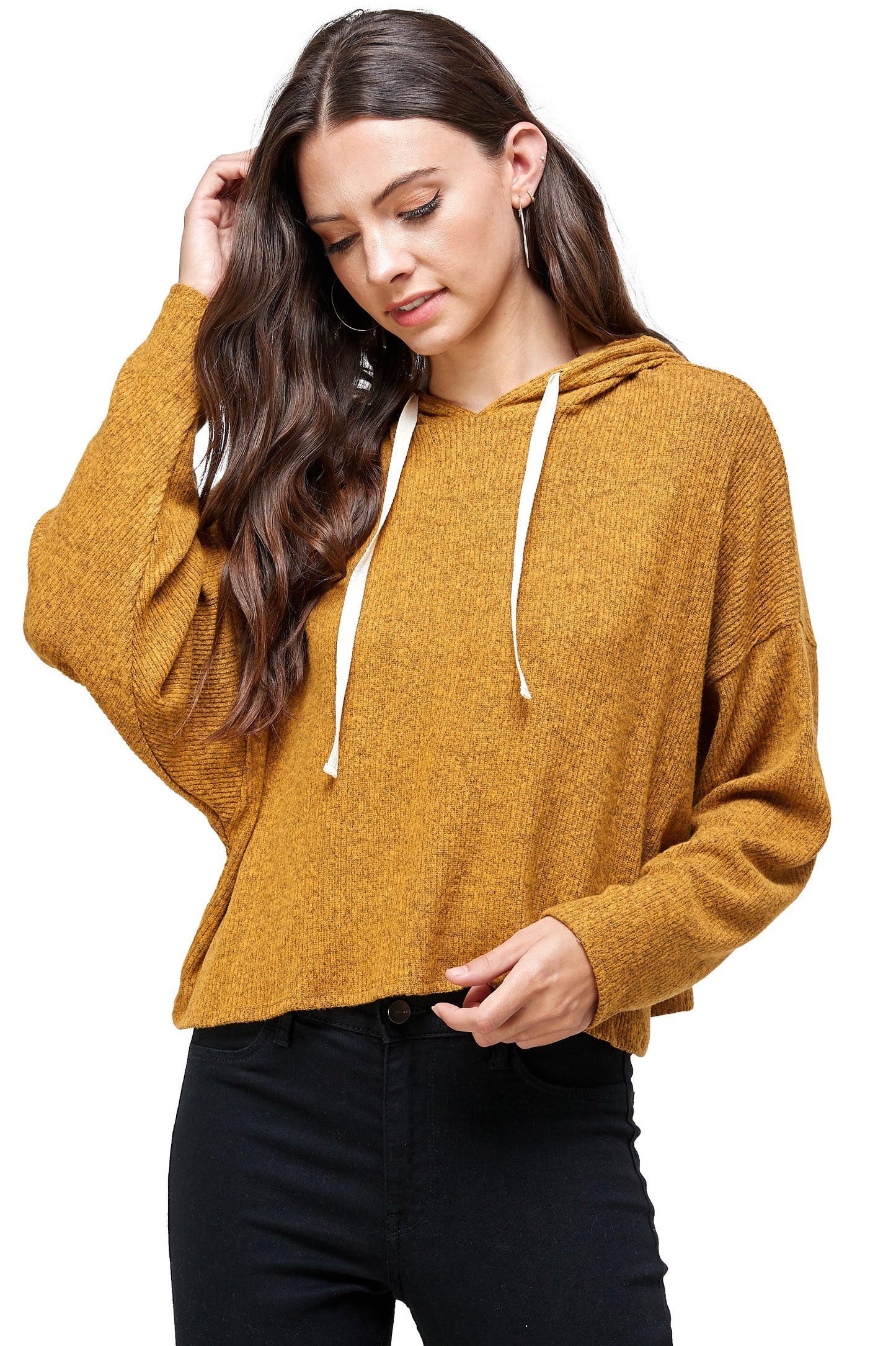 Pull à capuche côtelé bicolore brossé