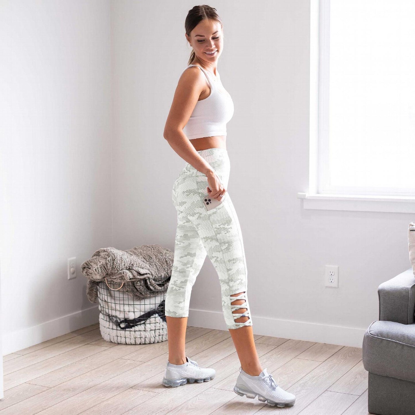 Leggings de yoga capris à découpes croisées camouflage pour femmes, envoyés 2 pantalons