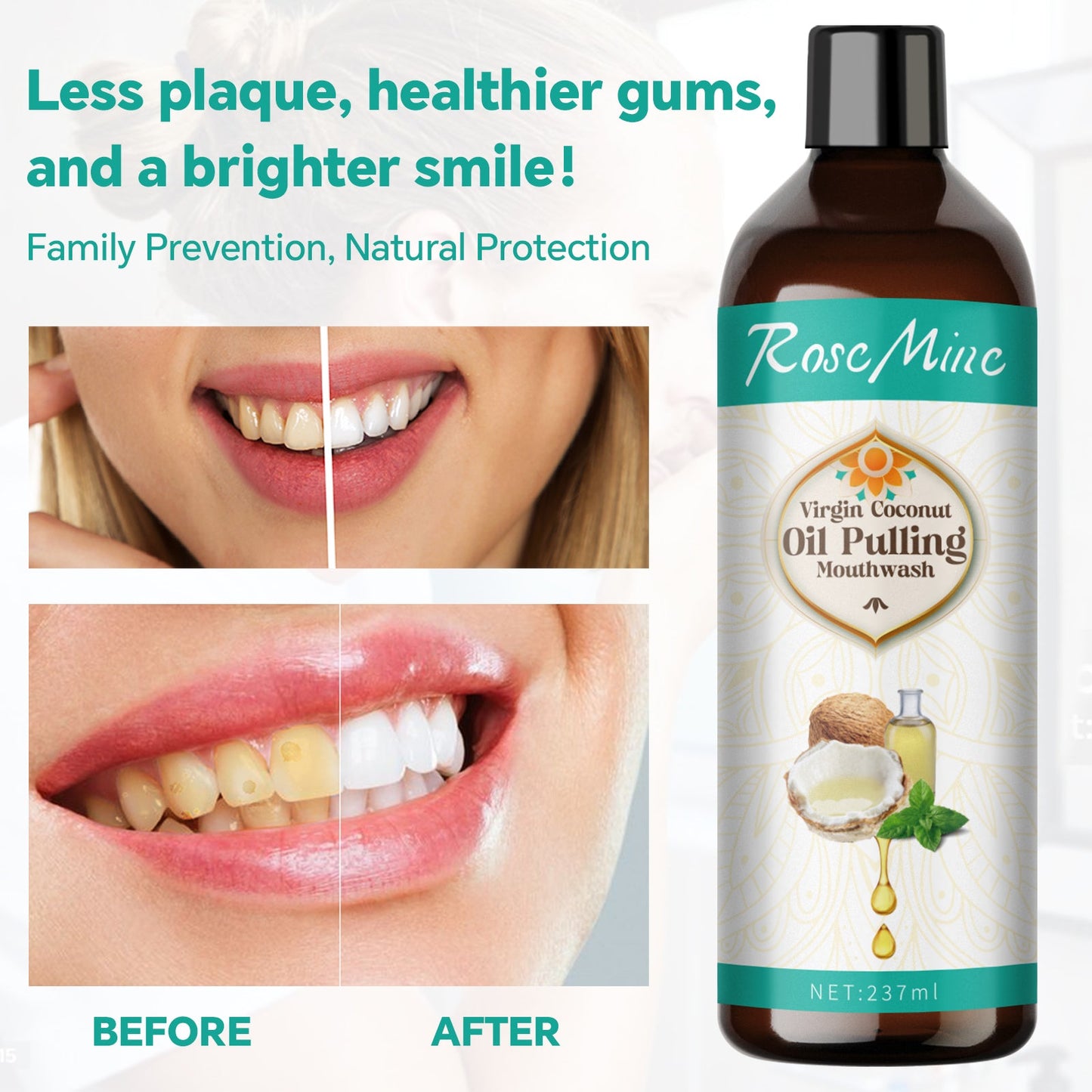 Coconut Oil Pulling (8 Fl.Oz) Alcohol Free Mouthwash Oil for Fresh