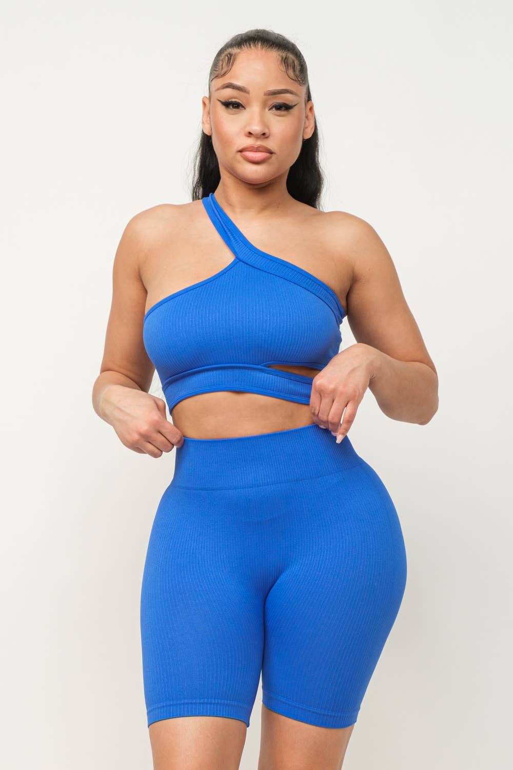 Cut Out One Shoulder Strap Top And Shorts Set