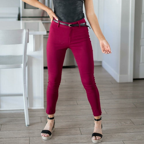 Pantalones bengalíes con cinturón - rojo rubí