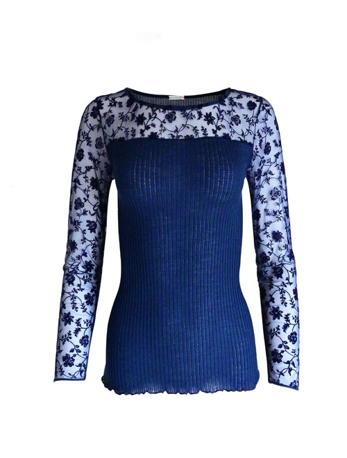 EGI Exclusive Collections Merino Wool Blend Top with Tulle Trim.