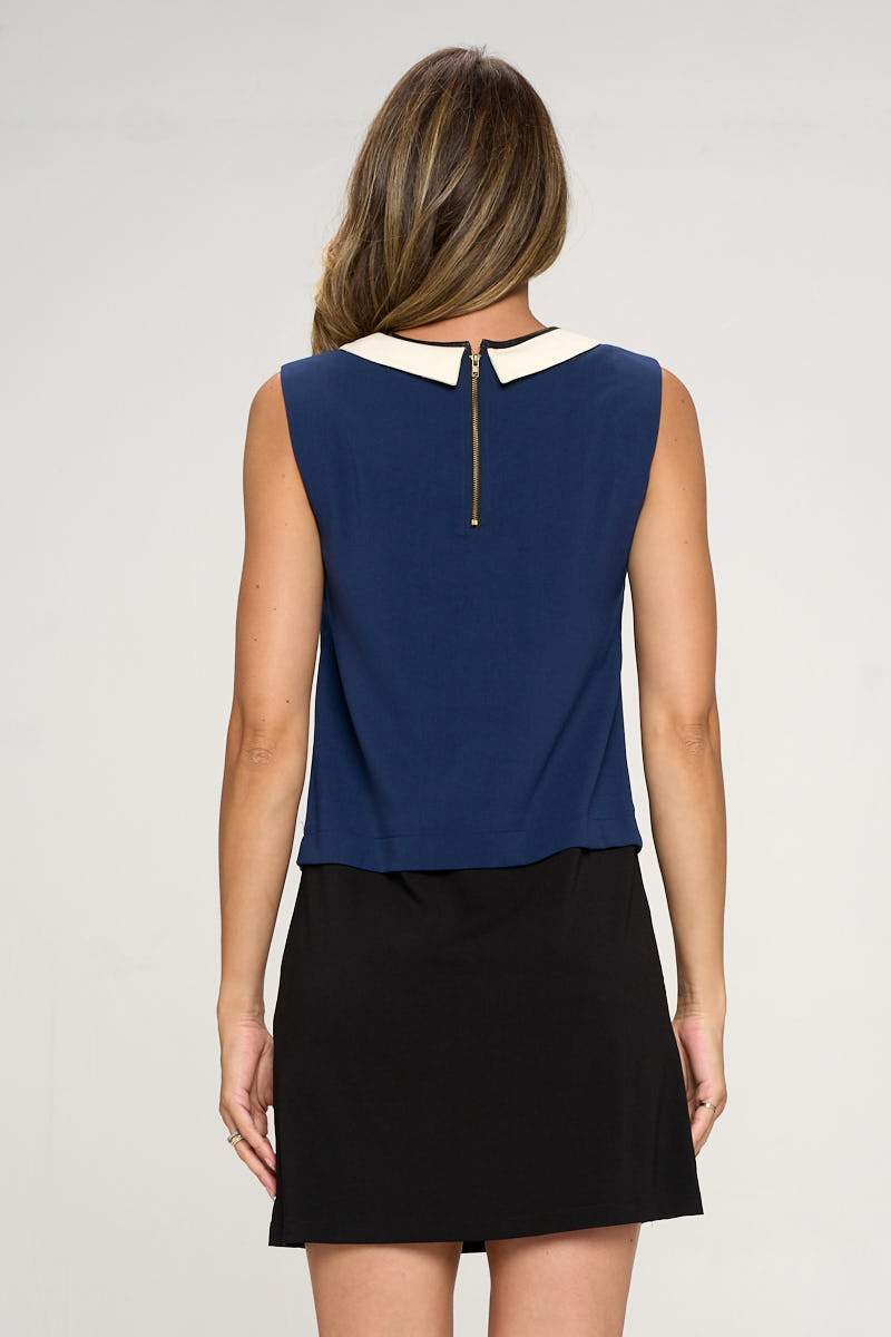 Vestido sin mangas con cuello Peter Pan en contraste
