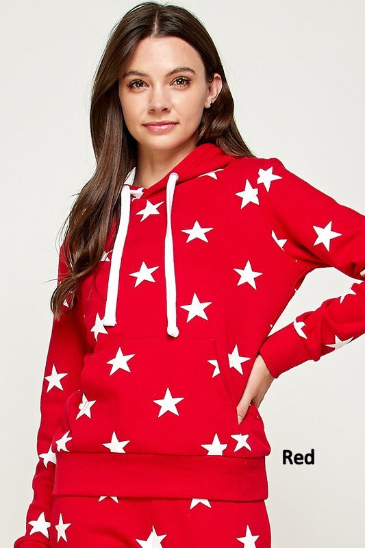 Fleece All-over Star Print Pullover Hoodie