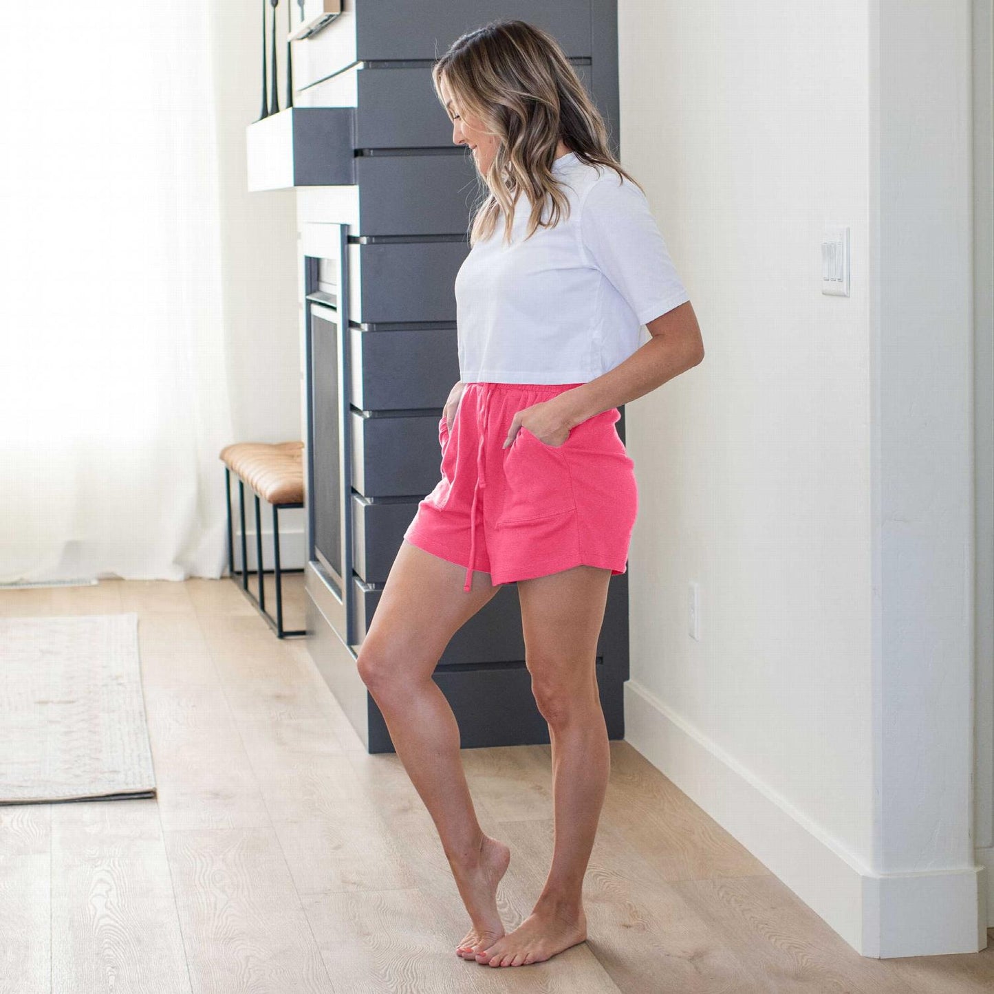 Cotton Drawstring Waist Shorts With Pockets