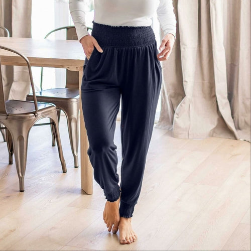 Pantalones deportivos de talle alto con fruncido