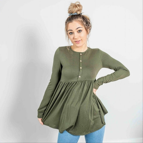 Túnica Babydoll con botones y manga larga