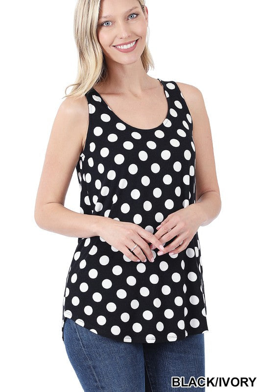 Top de lunares sin mangas con cuello redondo y dobladillo redondeado