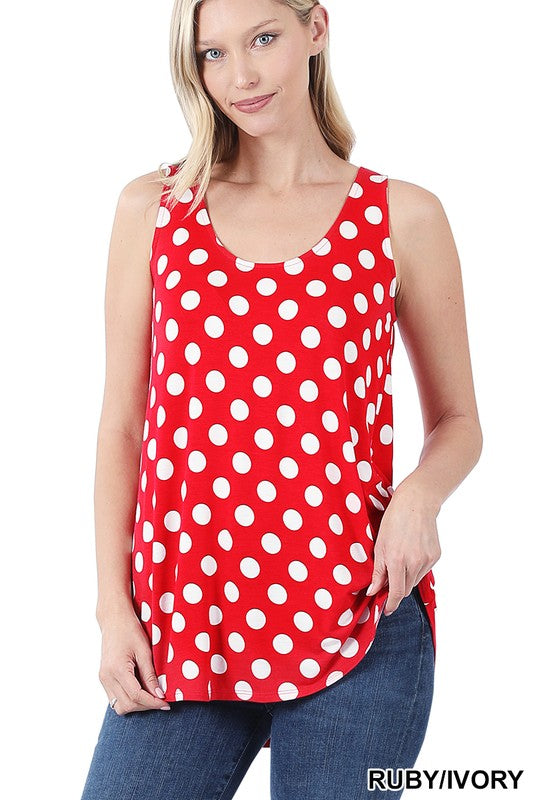Top de lunares sin mangas con cuello redondo y dobladillo redondeado