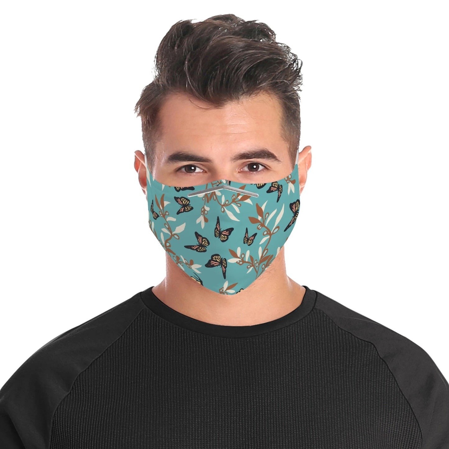 Mascarilla facial de tela con diseño de mariposa turquesa para adultos