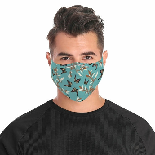Mascarilla facial de tela con diseño de mariposa turquesa para adultos