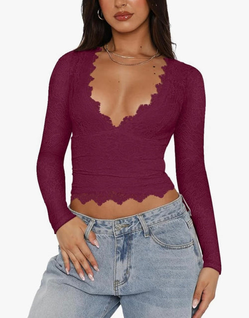 Chemises sexy à manches longues et col en V pour femmes, doublées, ajustées et tendance