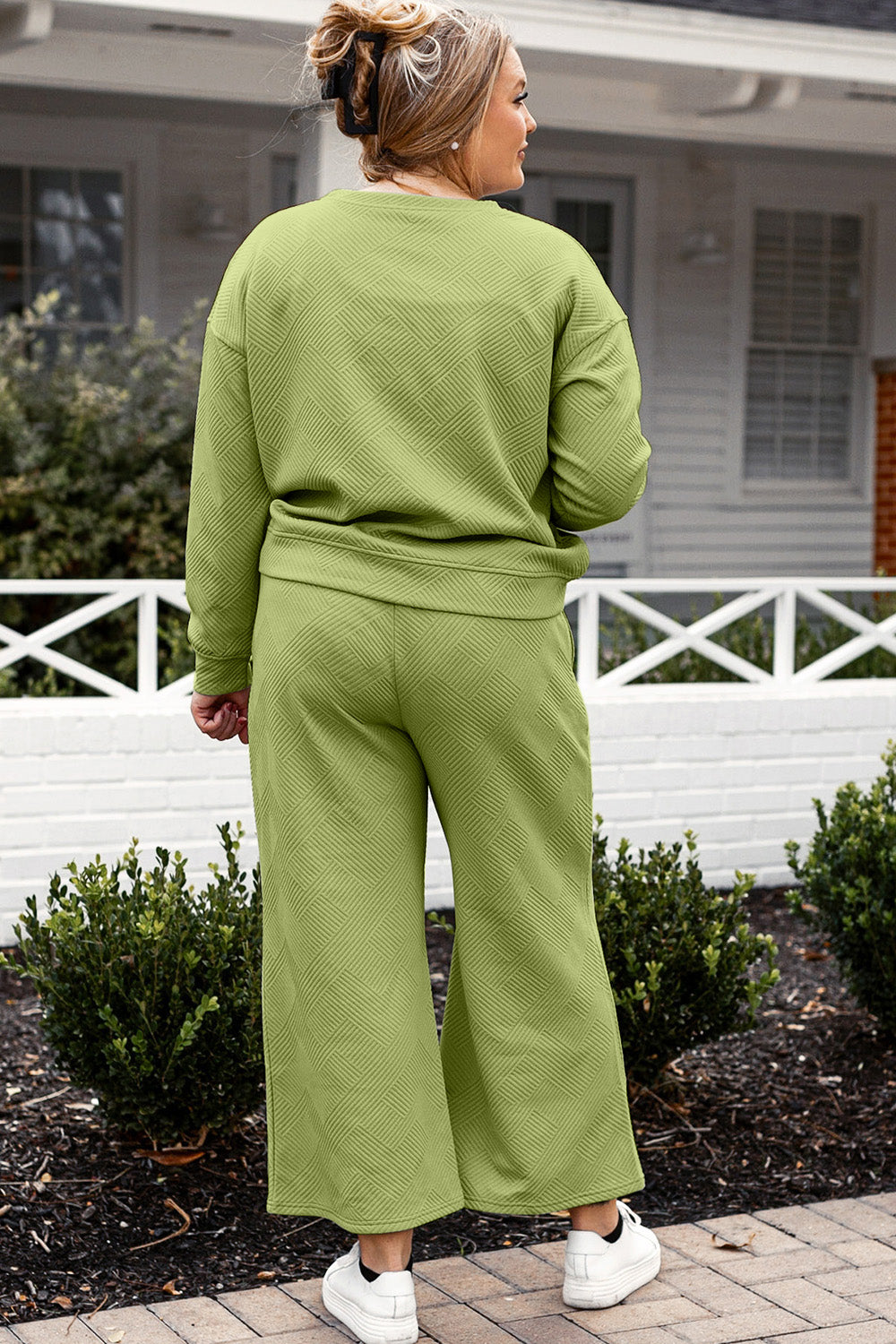 Double Take Full Size Textured Long Sleeve Top and Drawstring Pants