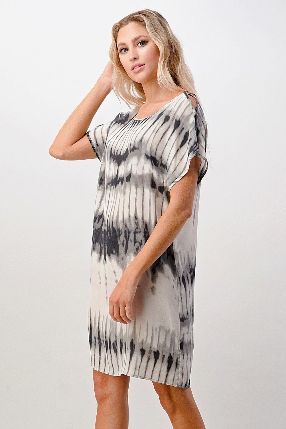 Vestido recto de manga corta con efecto tie-dye