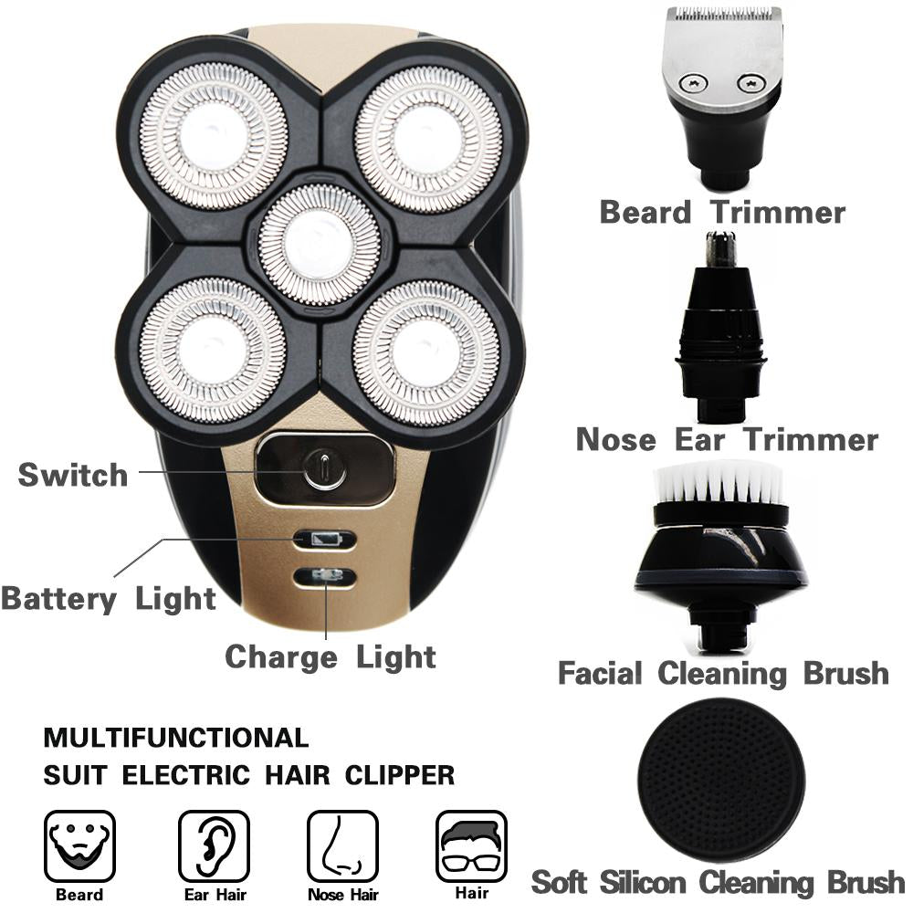 Rasoir électrique rechargeable 5 en 1 pour homme, 5 têtes flottantes
