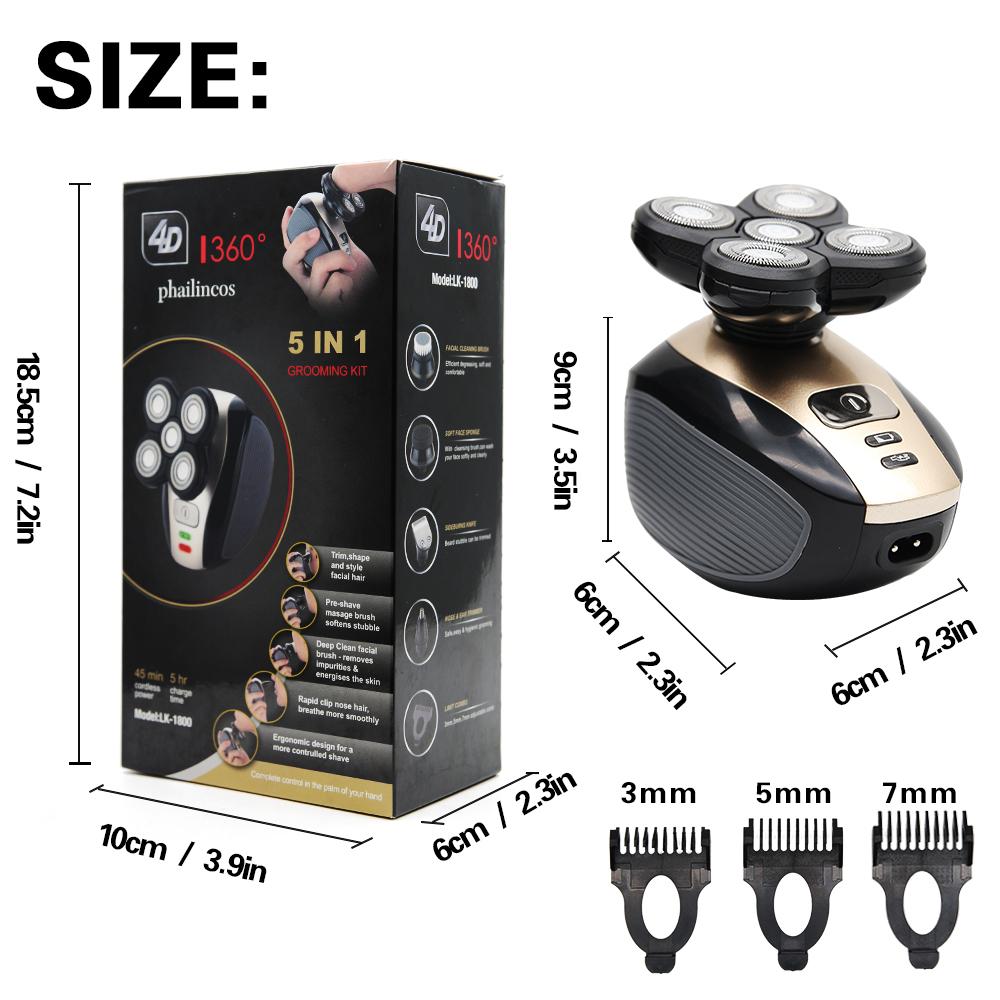 Rasoir électrique rechargeable 5 en 1 pour homme, 5 têtes flottantes