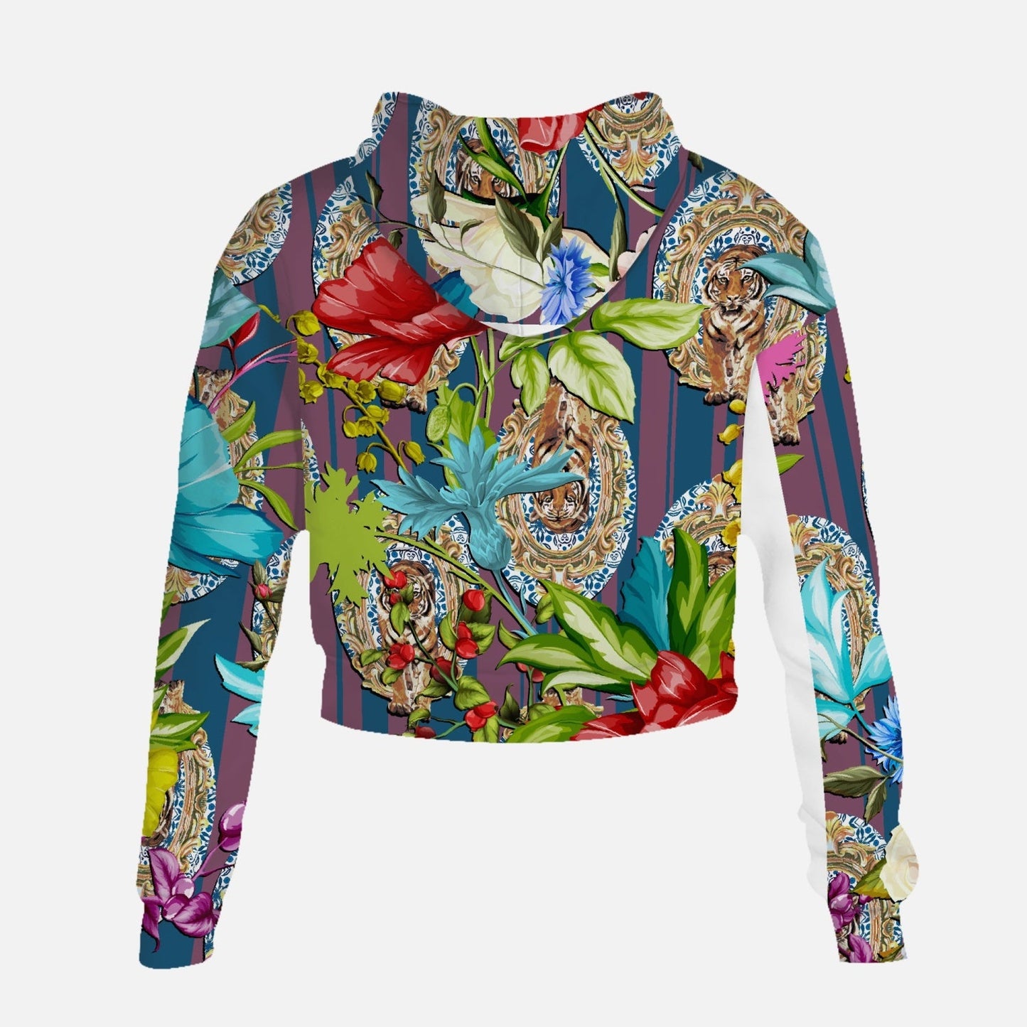 Sudadera corta con estampado de tigre y flores de Jacki Easlick