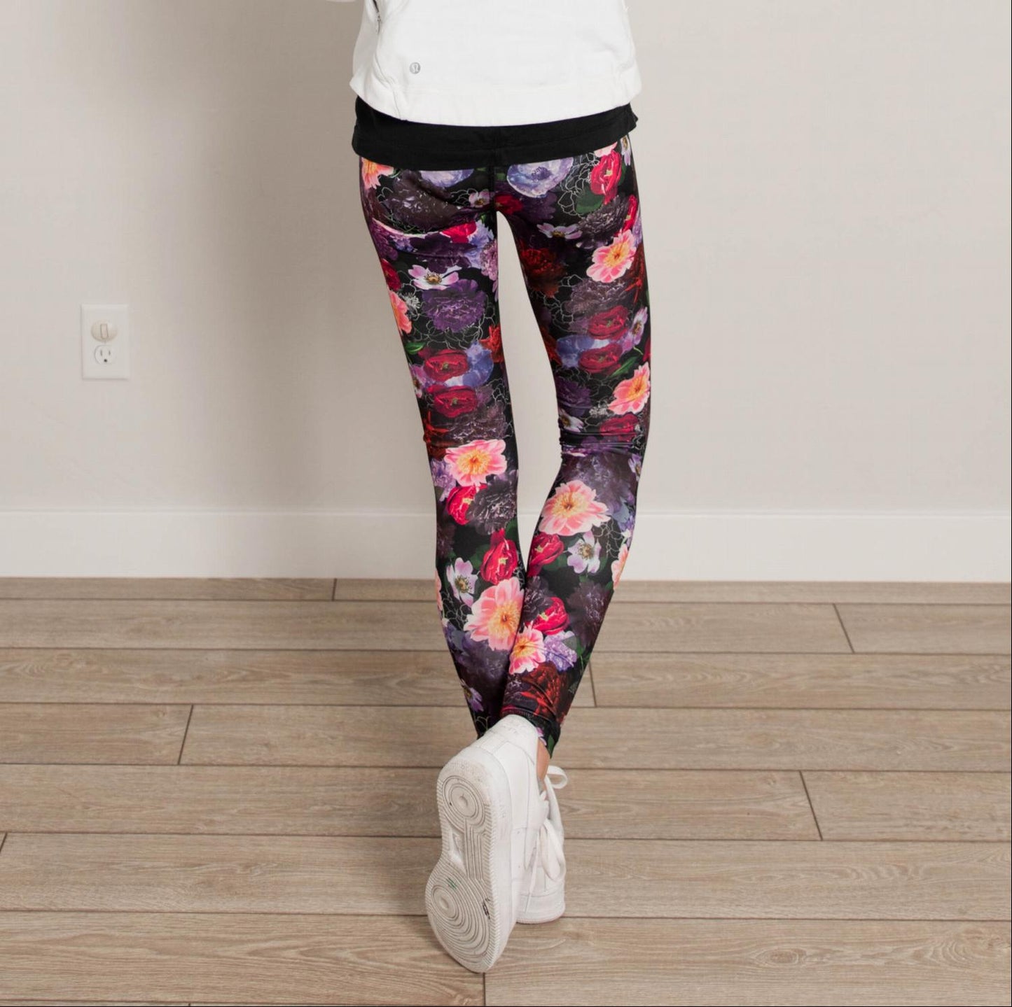 Pantalon de sport taille haute à fleurs longueur cheville