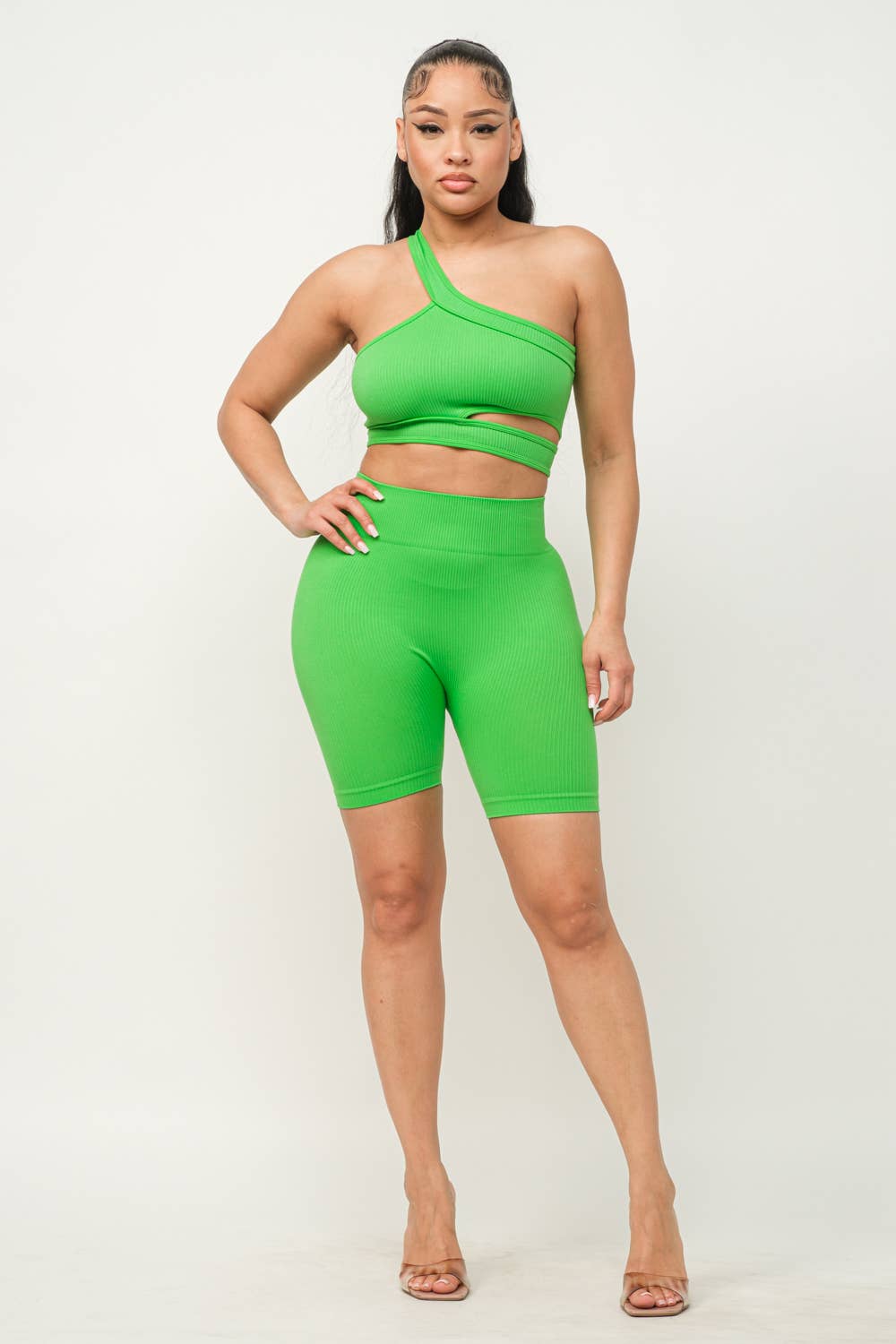 Cut Out One Shoulder Strap Top And Shorts Set