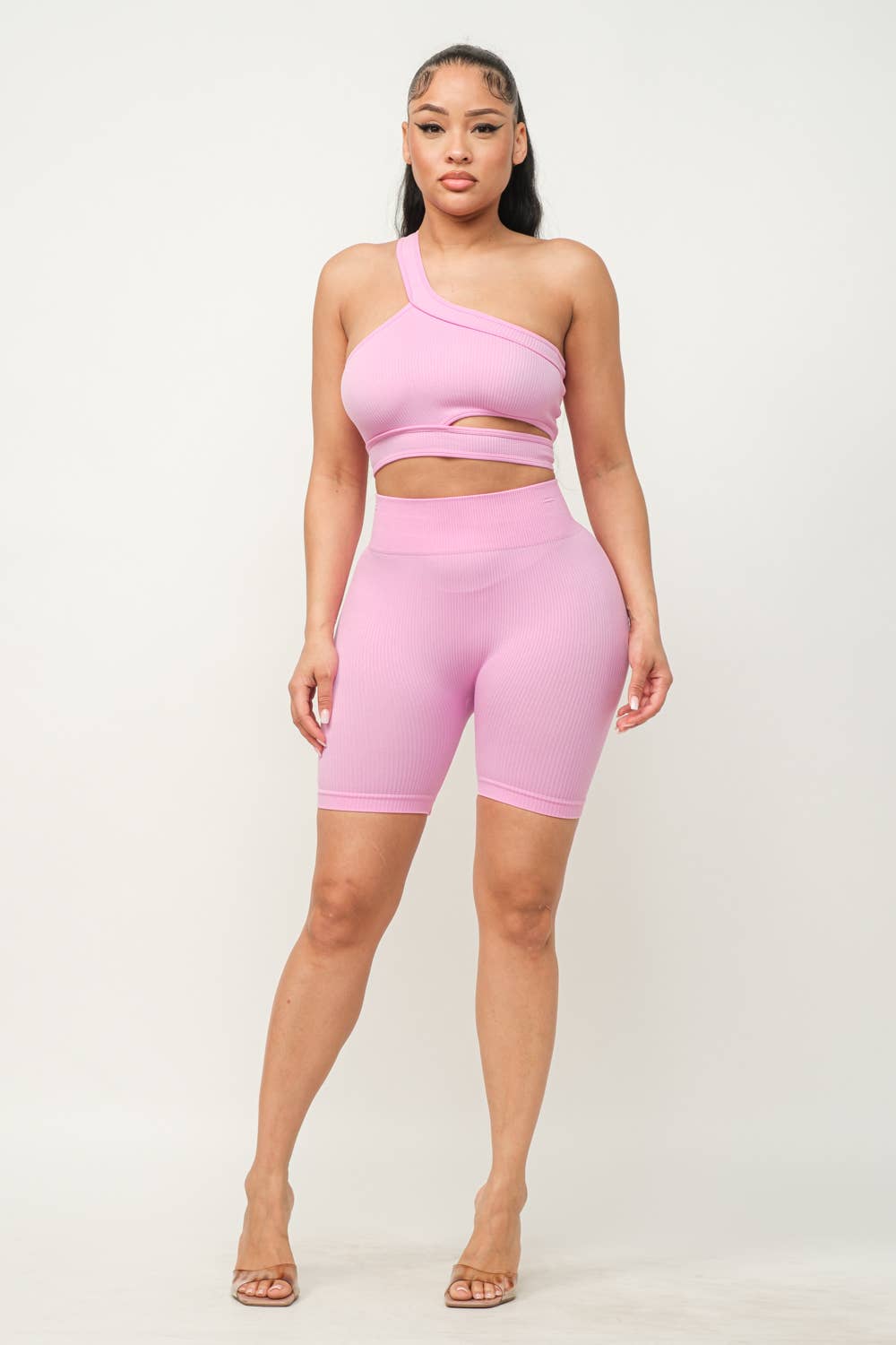 Cut Out One Shoulder Strap Top And Shorts Set