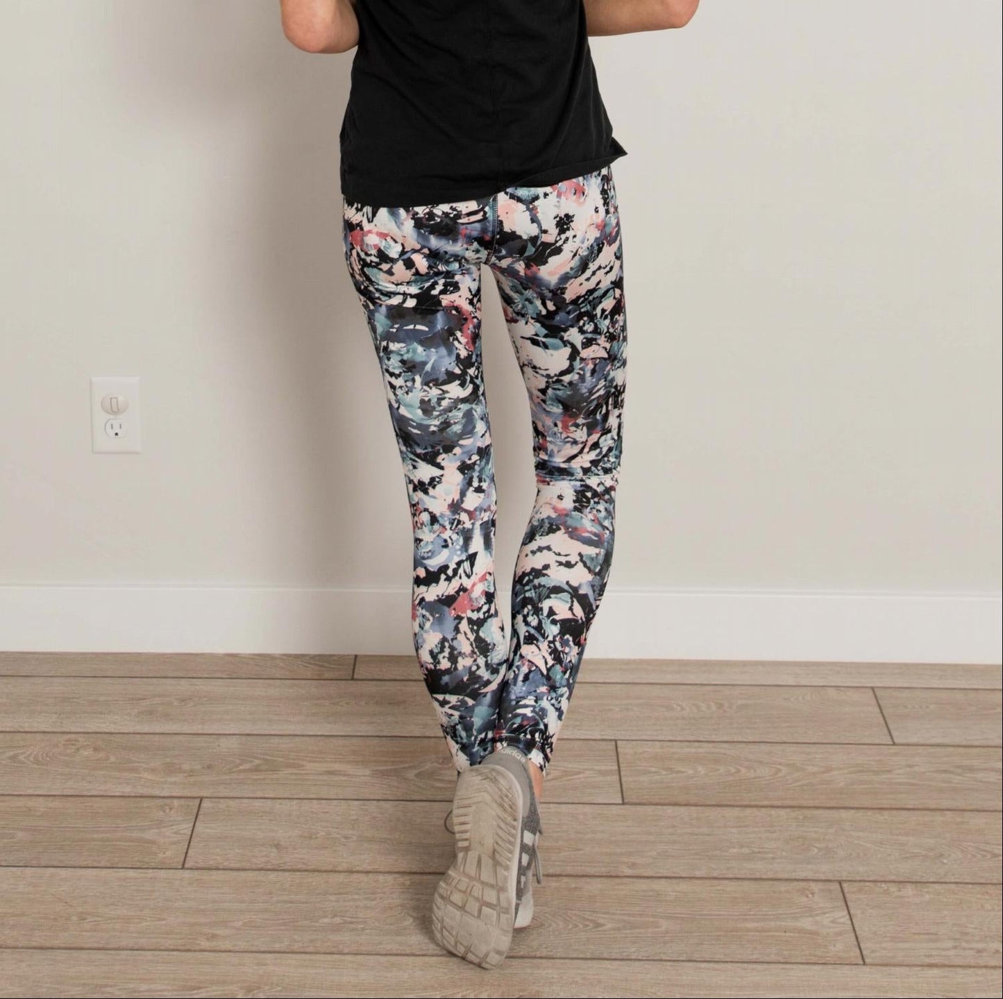 Pantalon de sport taille haute à fleurs longueur cheville