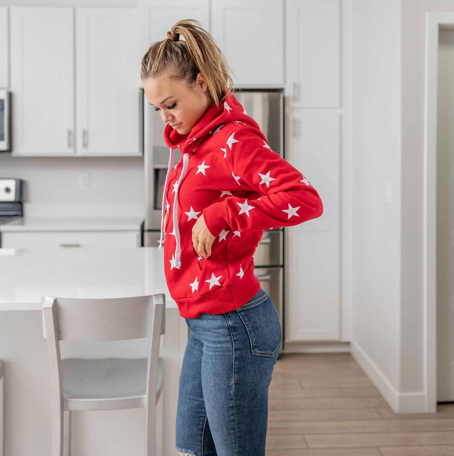 Fleece All-over Star Print Pullover Hoodie