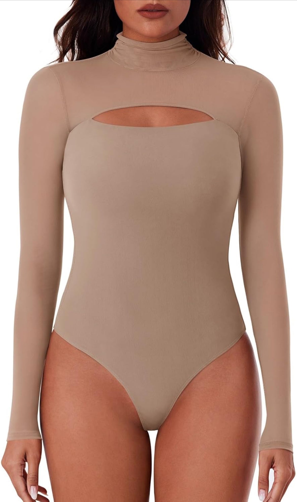 Body en maille à col roulé et découpes pour femme – Style string à manches longues