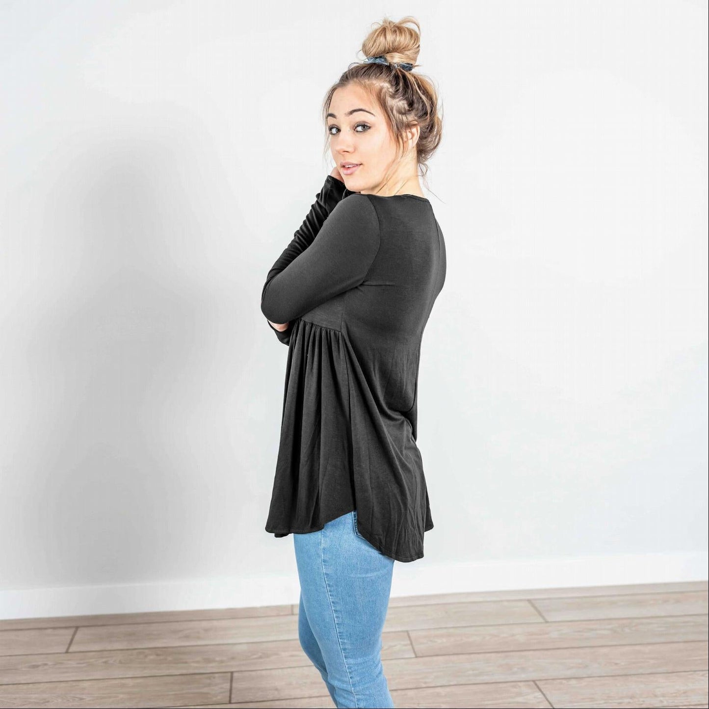 Túnica Babydoll con botones y manga larga