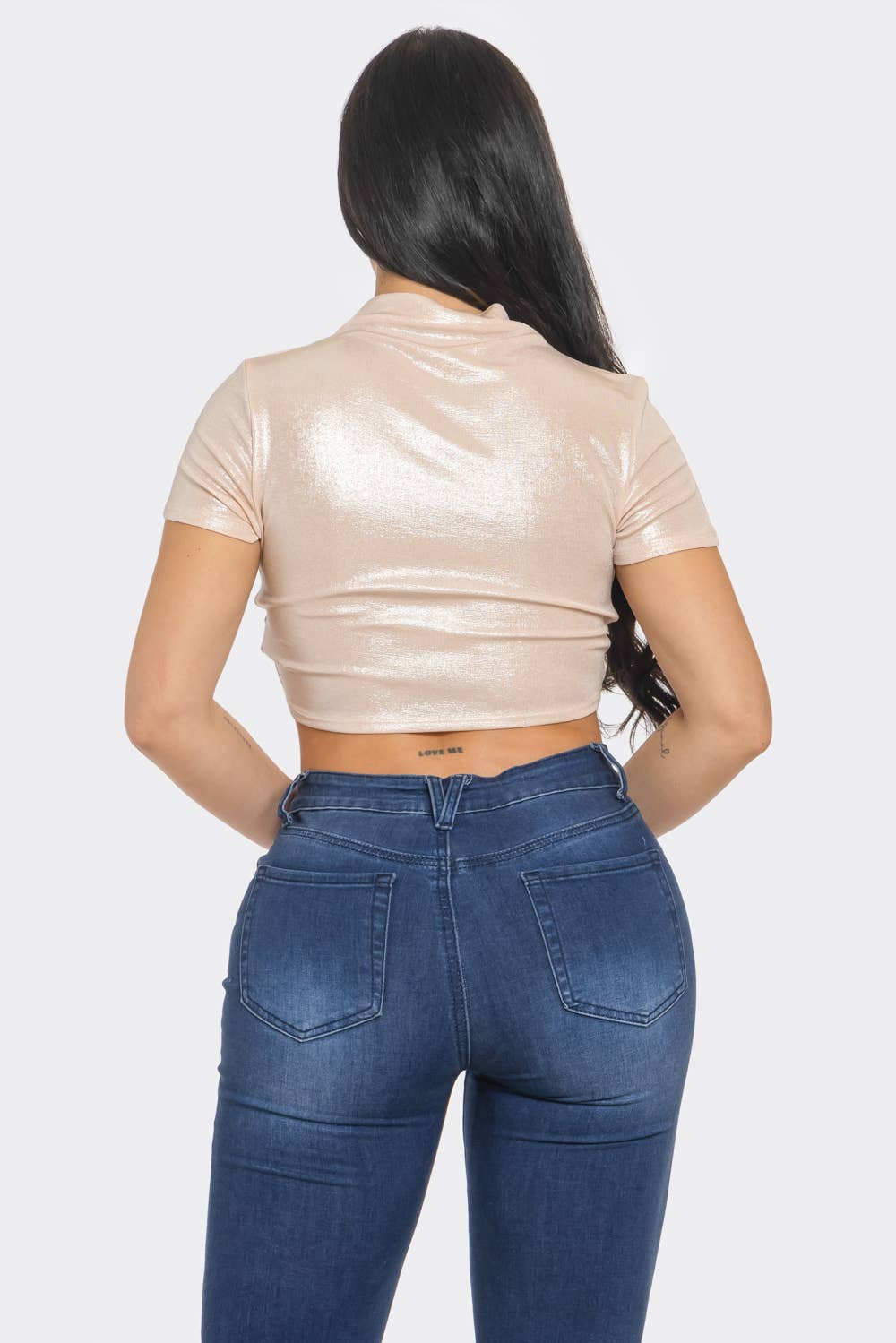 Slinky Foil Front O-Ring Cut Out Shirring Top