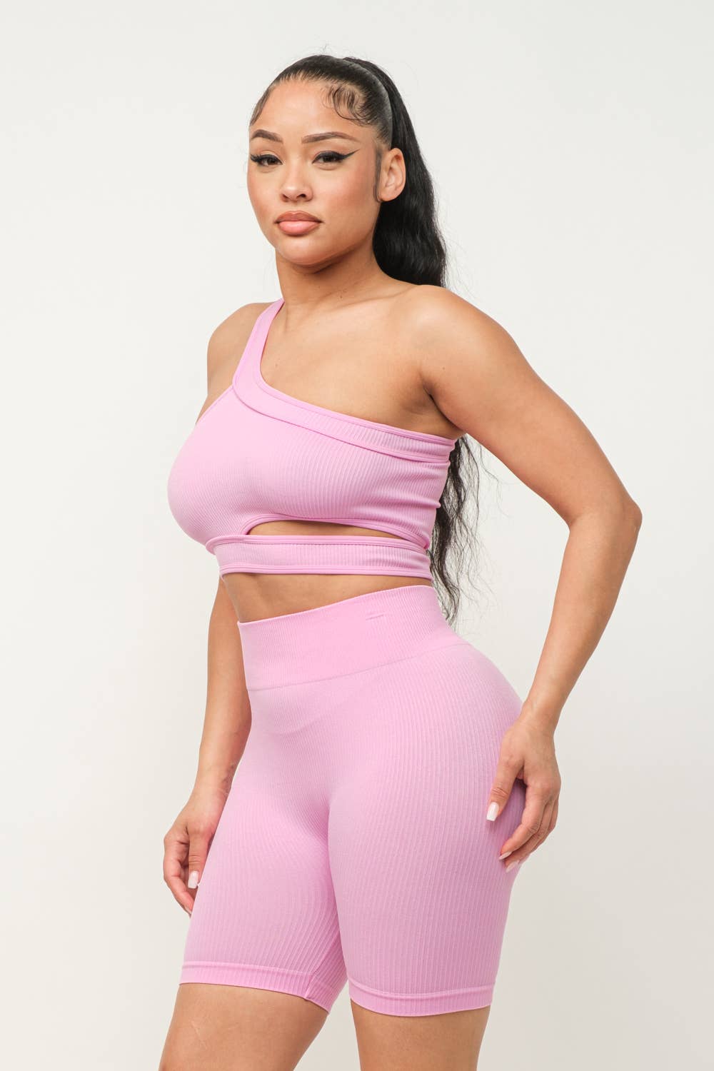 Cut Out One Shoulder Strap Top And Shorts Set