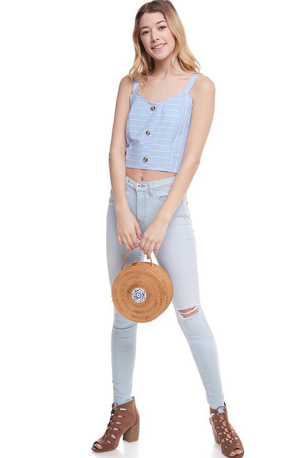 Stripe Button Front Crop Top