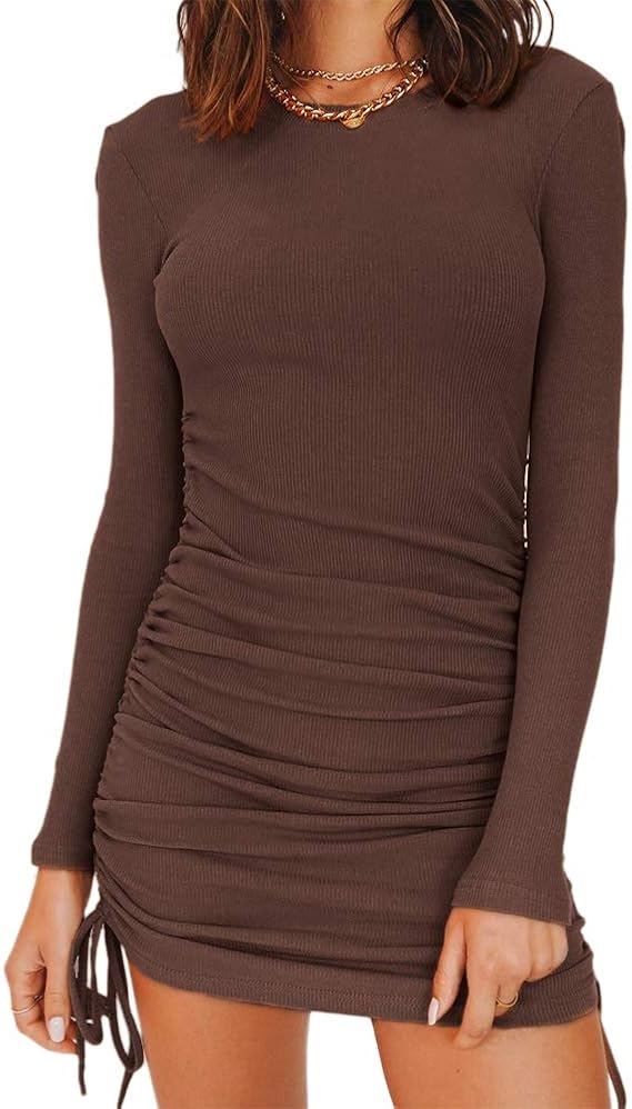Robe moulante courte à manches longues et cordon de serrage pour femme